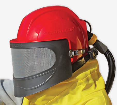 Sandstrahl-Schutzhelm, rot, panorama